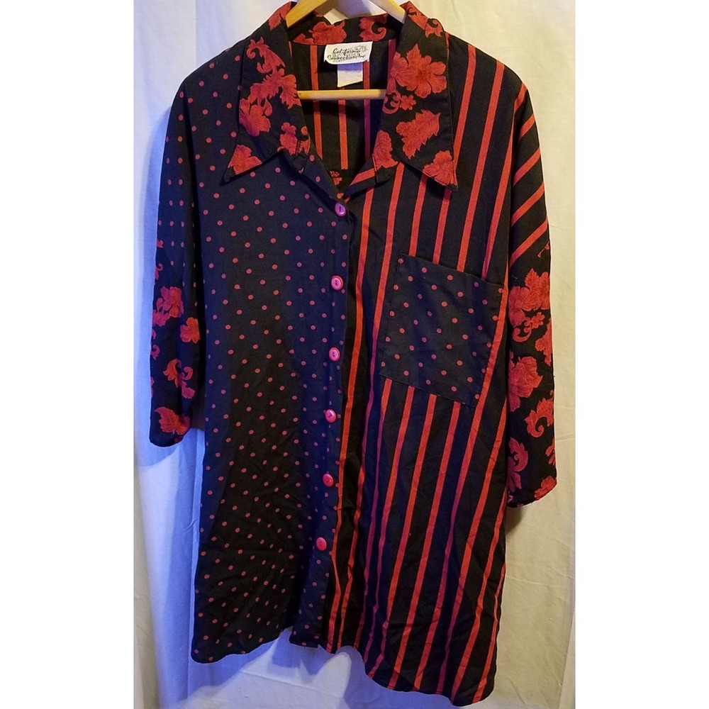 Vintage California Connections Button Front Mens Shirt Black Red‎ 4or 5XL